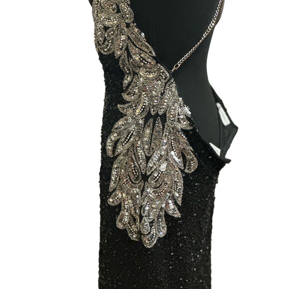NWT Enchanted Black & Silver Sequin Beaded Chain Straps Backless mini Dress SZ 6 - Picture 5 of 16